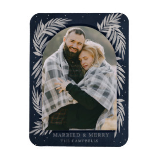 Blue Silver Merry Arch Botanical Photo Holiday Magnet