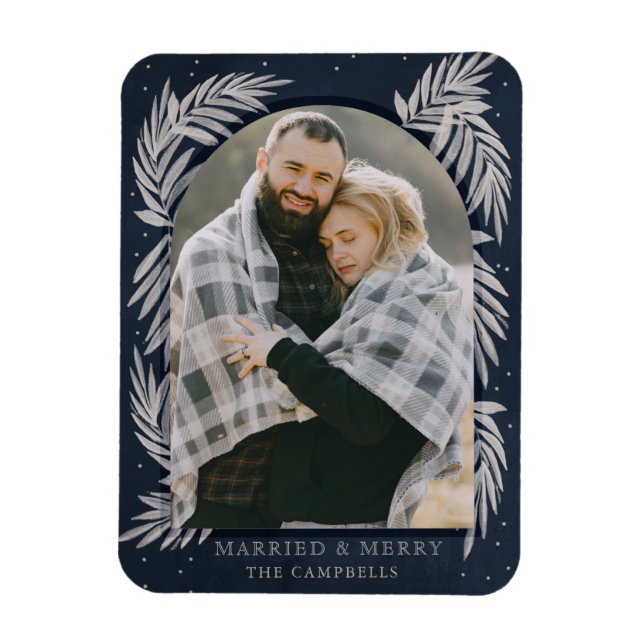 Blue Silver Merry Arch Botanical Photo Holiday Magnet (Vertical)