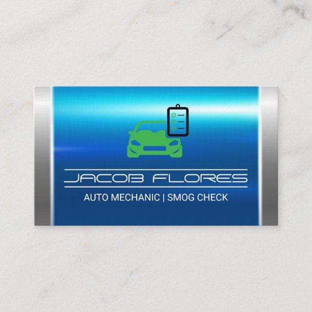 Blue Silver Metallic | Auto Logo Check List Business Card (Front)