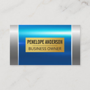 Blue Silver Metallic Gold Metal Plate Business Card
