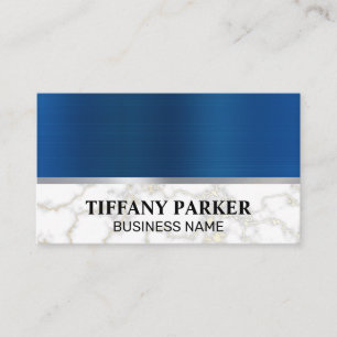 Blue Silver Metallic Marble Metallic Trim Business Card