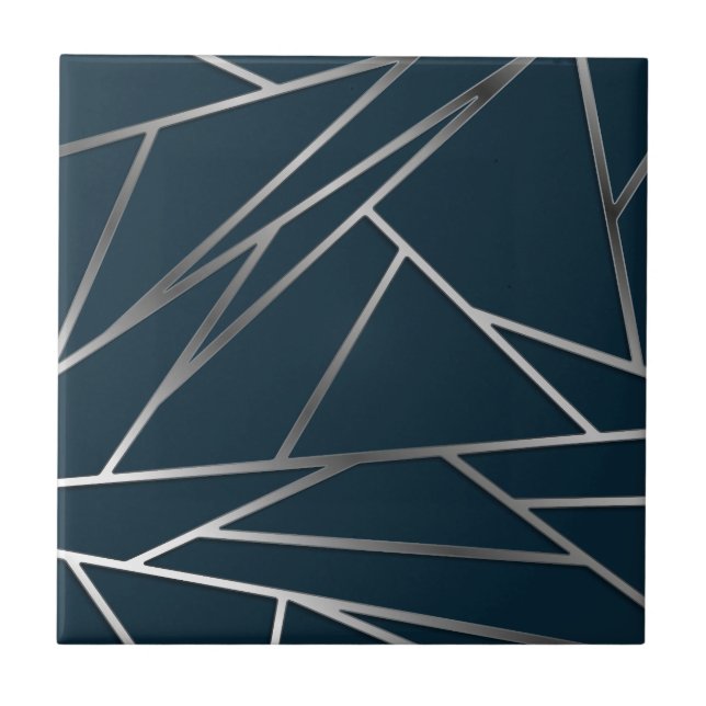 Blue Silver Modern Geometric  Ceramic Tile (Front)