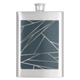Blue Silver Modern Geometric Flask