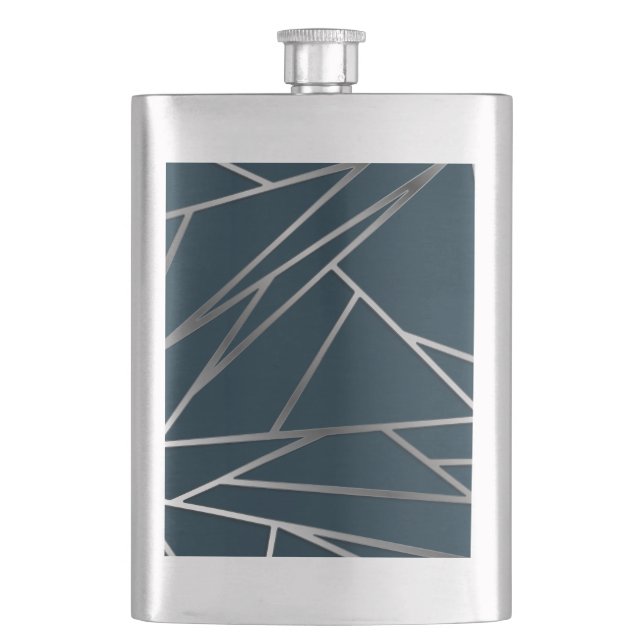 Blue Silver Modern Geometric  Flask (Front)