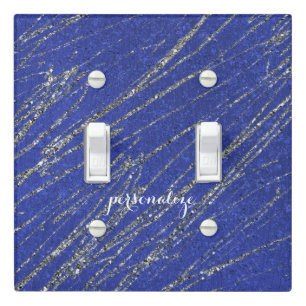 Blue & Silver Modern Glam Marble Stripe Designer Light Switch Cover