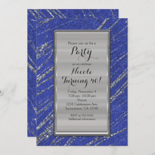 Blue & Silver Modern Glam Marble Stripe Invitation