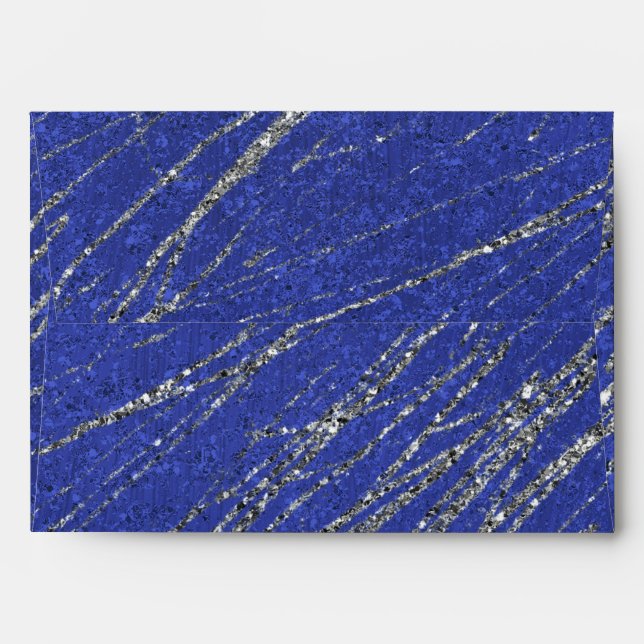 Blue & Silver Modern Glam Marble Stripe Party Envelope (Back (Top Flap))