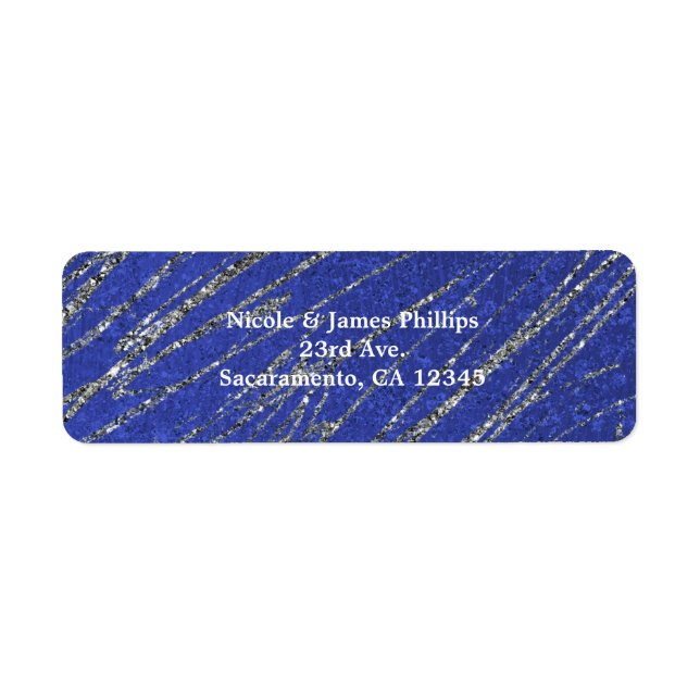 Blue & Silver Modern Glam Marble Stripe Party Label (Front)