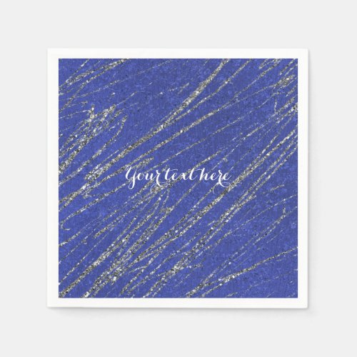 Blue  Silver Modern Glam Marble Stripe Party Paper Napkins