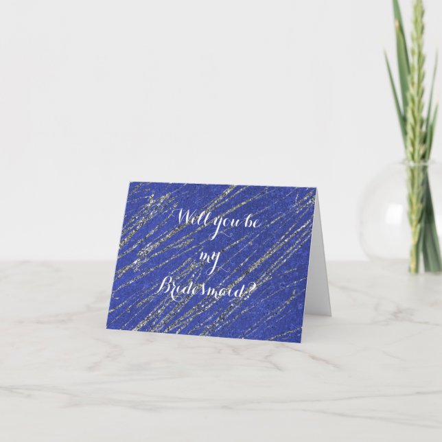 Blue & Silver Modern Marble Stripe Bridesmaid Card (Front)