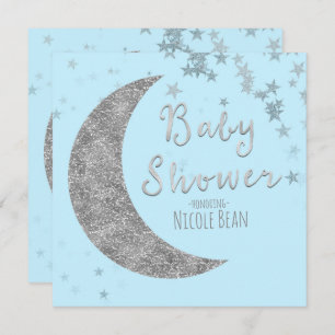 Blue & Silver Moon & Stars Baby Shower Invitations