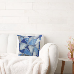blue silver mosaic 1 throw pillow