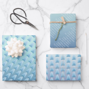 Blue Silver Nordic Tree Wrapping Paper Sheets