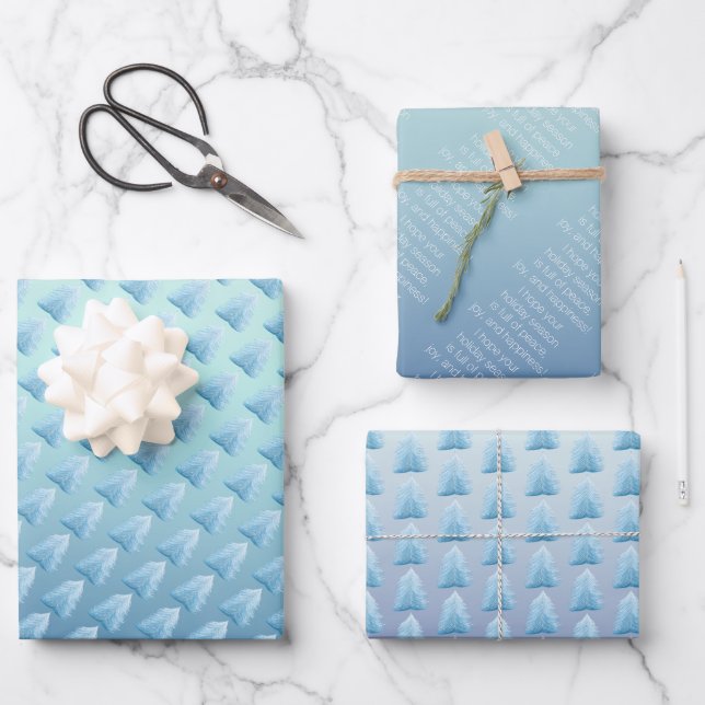 Blue Silver Nordic Tree Wrapping Paper Sheets (Front)