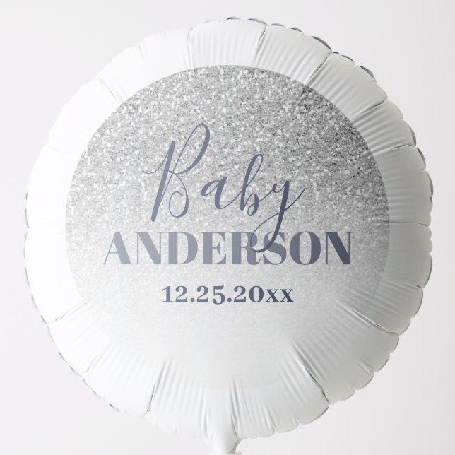 Blue Silver Ombre Faux Glitter Boy Baby Shower Balloon (Front)