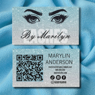 Blue Silver Ombre Glitter Lash Technician Qr Code Business Card
