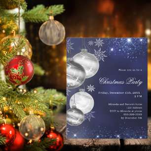 Blue silver ornament Christmas Party invitation