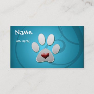 Blue Silver  Paw Heart Pet Business Cards