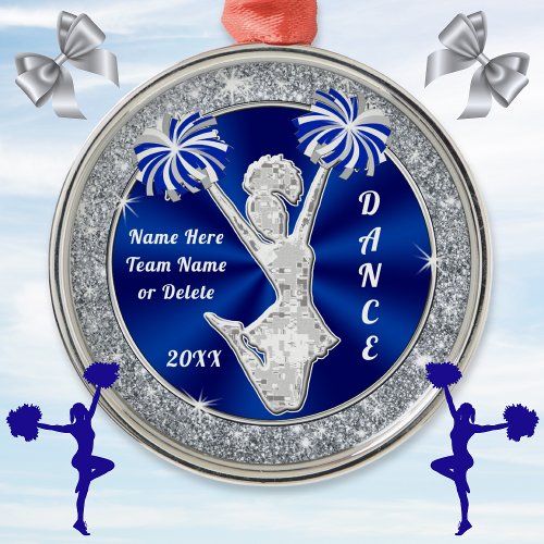 Blue Silver Personalized Cheerleader Ornament