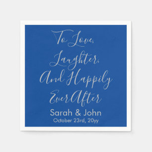Blue Silver Personalized Script Wedding Reception  Napkins