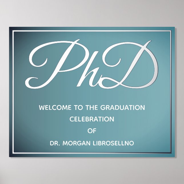 Blue Silver PhD Graduation Welcome Foil Prints (Front)