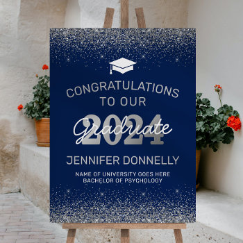 Blue Silver Photo Graduation 2024 Foam Board by special_stationery at Zazzle