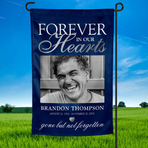 Blue Silver Photo Memorial Garden Flag