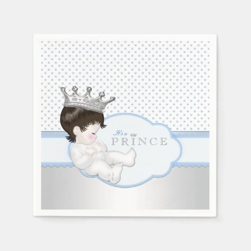 Blue Silver Prince Baby Shower Paper Napkins