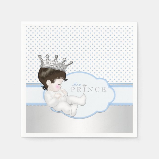 Blue Silver Prince Baby Shower Paper Napkins (Front)