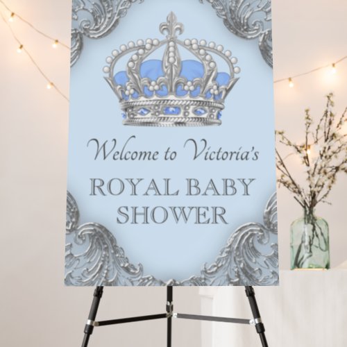 Blue Silver Prince Baby Shower Welcome Sign