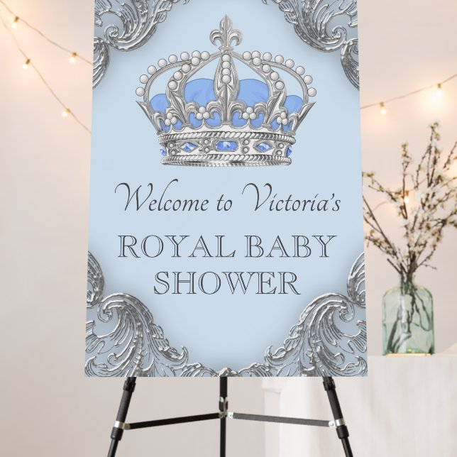 Blue Silver Prince Baby Shower Welcome Sign (In Situ (Stand))