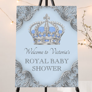 Blue Silver Prince Baby Shower Welcome Sign