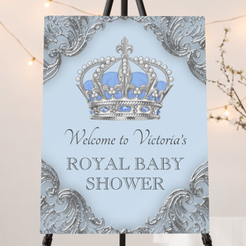 Blue Silver Prince Baby Shower Welcome Sign by BabyCentral at Zazzle