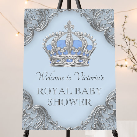 Blue Silver Prince Baby Shower Welcome Sign