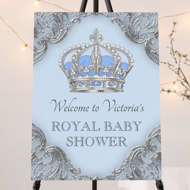 Blue Silver Prince Baby Shower Welcome Sign (Pretty blue and silver prince baby shower welcome sign. Simply add your event detail.)