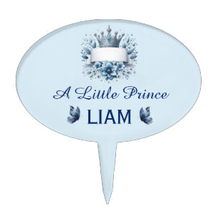 Blue Silver Prince Crown Boy Baby Shower Cupcake T Cake Topper
