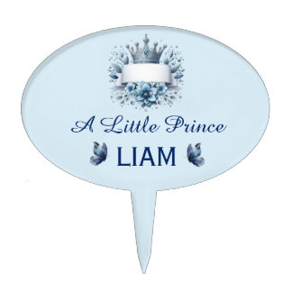 Blue Silver Prince Crown Boy Baby Shower Cupcake T Cake Topper