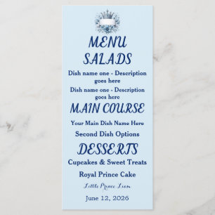 Blue Silver Prince Crown Envelope Liner Menu