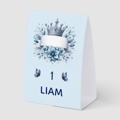 Blue Silver Prince Crown Table Numbers Card Paper Table Tent