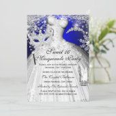 Blue & Silver Princess Masquerade Sweet 16 Invite (Standing Front)