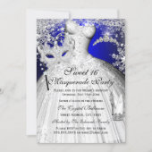 Blue & Silver Princess Masquerade Sweet 16 Invite (Front)