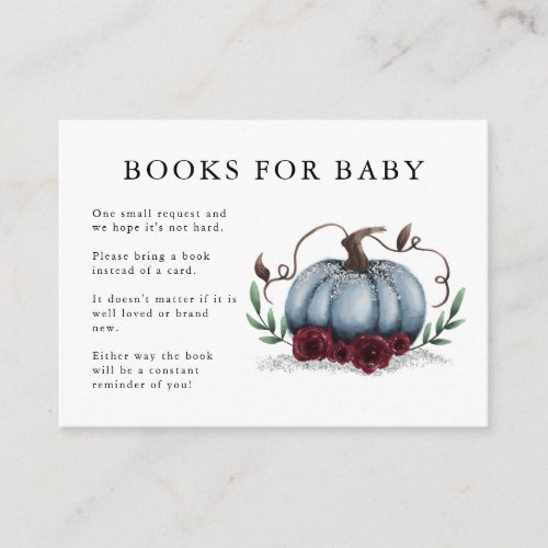 Blue Silver Pumpkin Baby Shower Book Request Enclosure Card