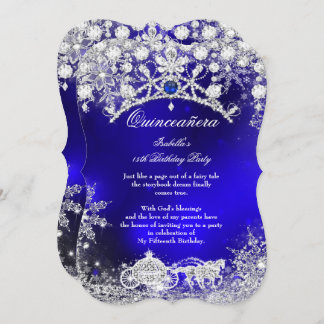 Blue silver Quinceanera 15th Winter Wonderland Invitation
