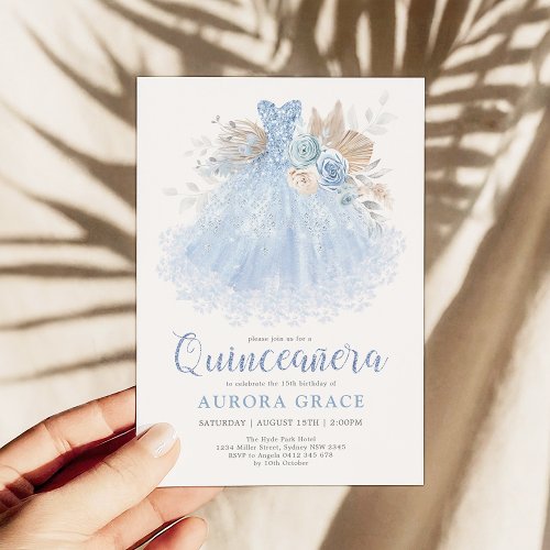 Blue Silver Quinceaera Dress Mis Quince 15 Aos Invitation