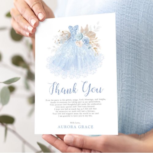 Blue Silver Quinceaera Dress Mis Quince 15 Aos Thank You Card