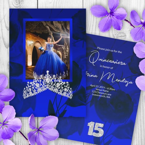 Blue Silver Quinceanera Gemstone Tiara Invitation