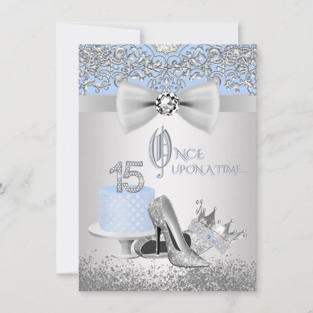 Blue Silver Quinceanera Princess Invitations (Front)