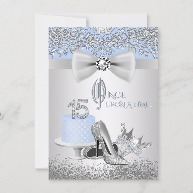 Blue Silver Quinceanera Princess Invitations (Front)