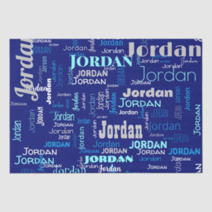 Blue & Silver Repeating Name Personalized Tissue Paper