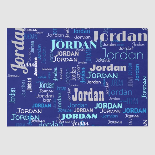   Blue & Silver Repeating Name Personalized Tissue Paper (Front)